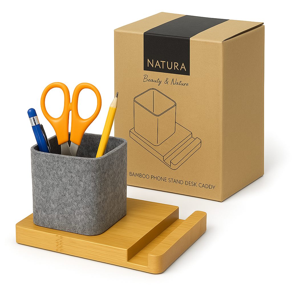 Bamboo Phone Stand Desk Caddy