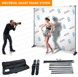 UNIVERSAL ADJUSTABLE SIZE BANNER MEDIA WALL - DOUBLE SIDE PRINTED (VINYL OR FABRIC)