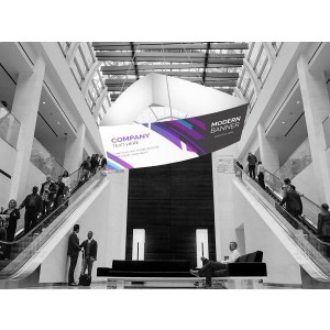 366cm W x 122cm H  Curved Triangle Trade Show Ceiling Hanging Banners Display