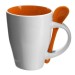 Coffee Mugs with Spoons White/Orange Printing