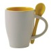 Coffee Mugs with Spoons  White/Yellow Printing